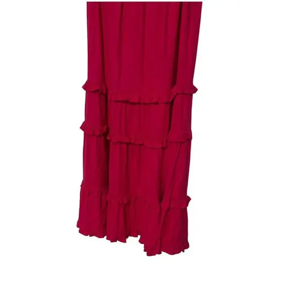 CUPIO WOMENS SIZE MEDIUM RUFFLE TIERED LINED MAXI SKIRT BRIGHT ROSE PINK NEW - Picture 9 of 11